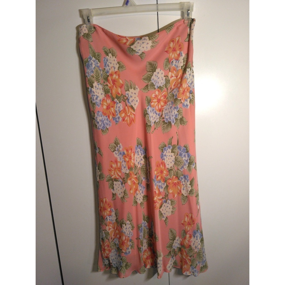 Women's Silk Floral Slip‎ Midi Skirt Size 14  Flowy Lined Cottage Spring Elegant
